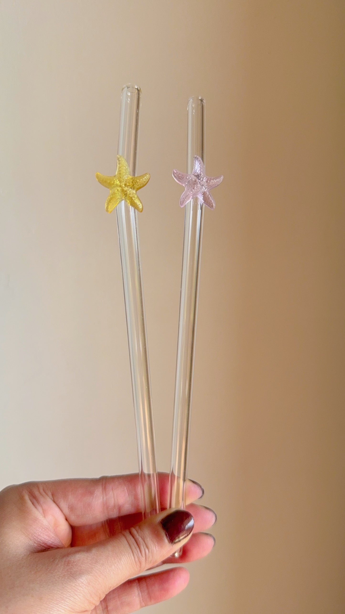 Set of Four Star Fish Straws and Brush