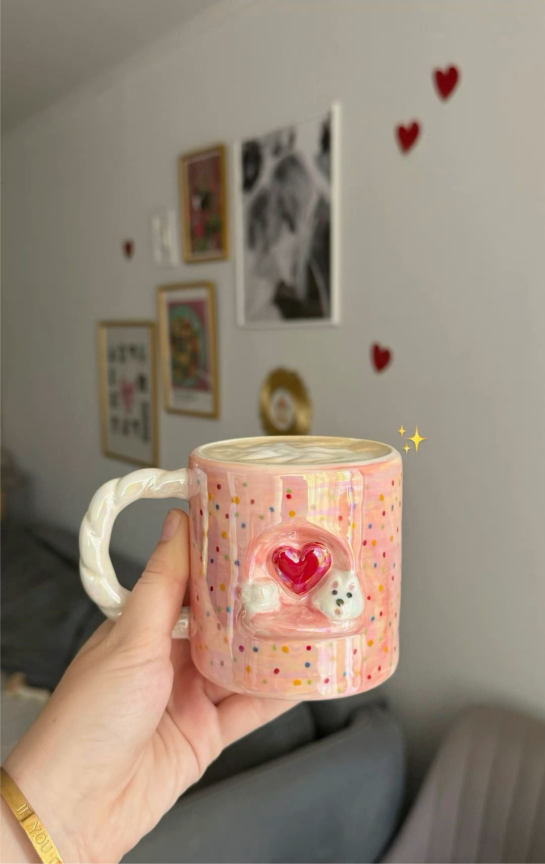 3D Red Heart Puppy Dog Coffee Mug