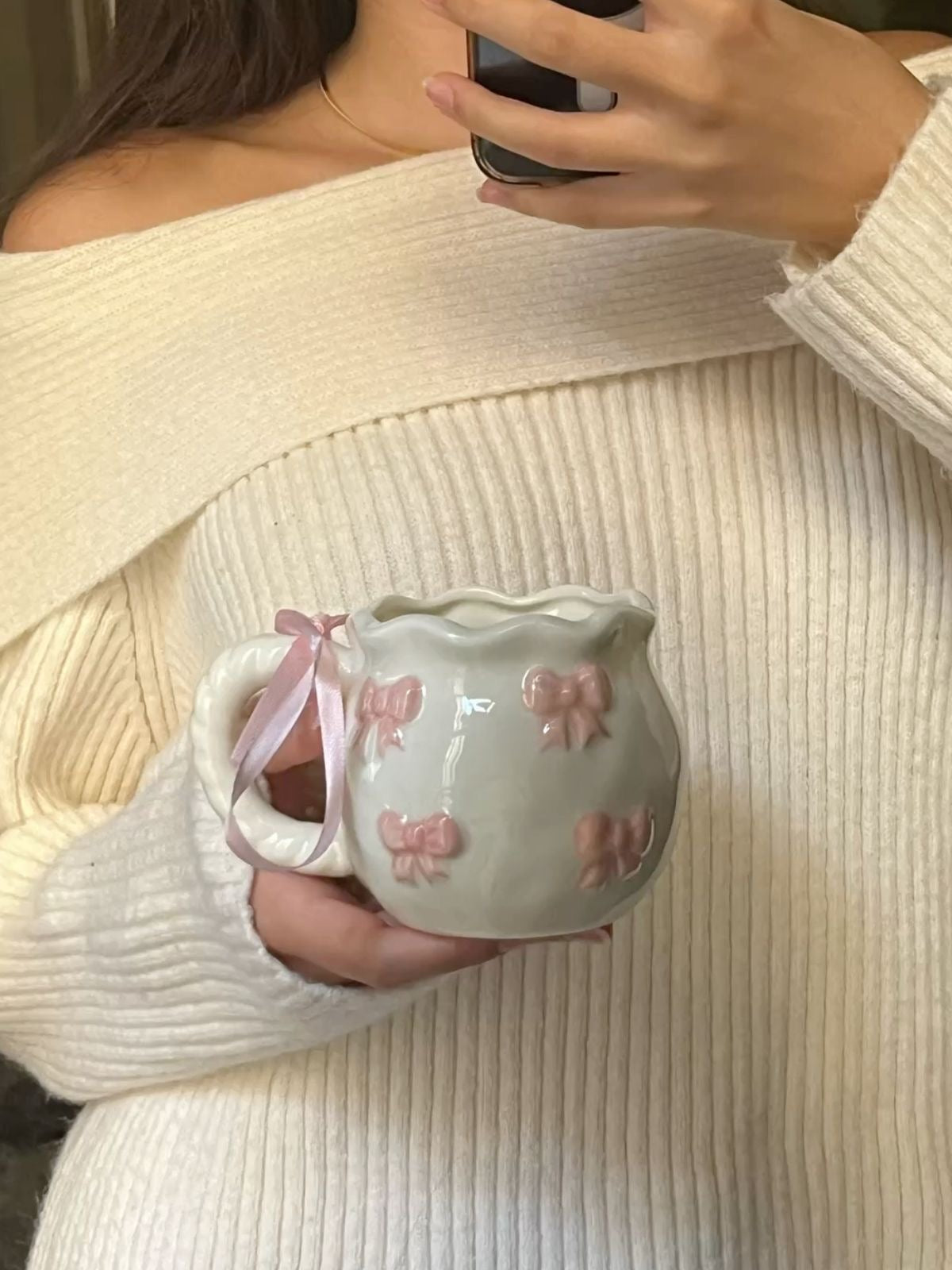 Charming Pink Bowknot Ceramic Mug