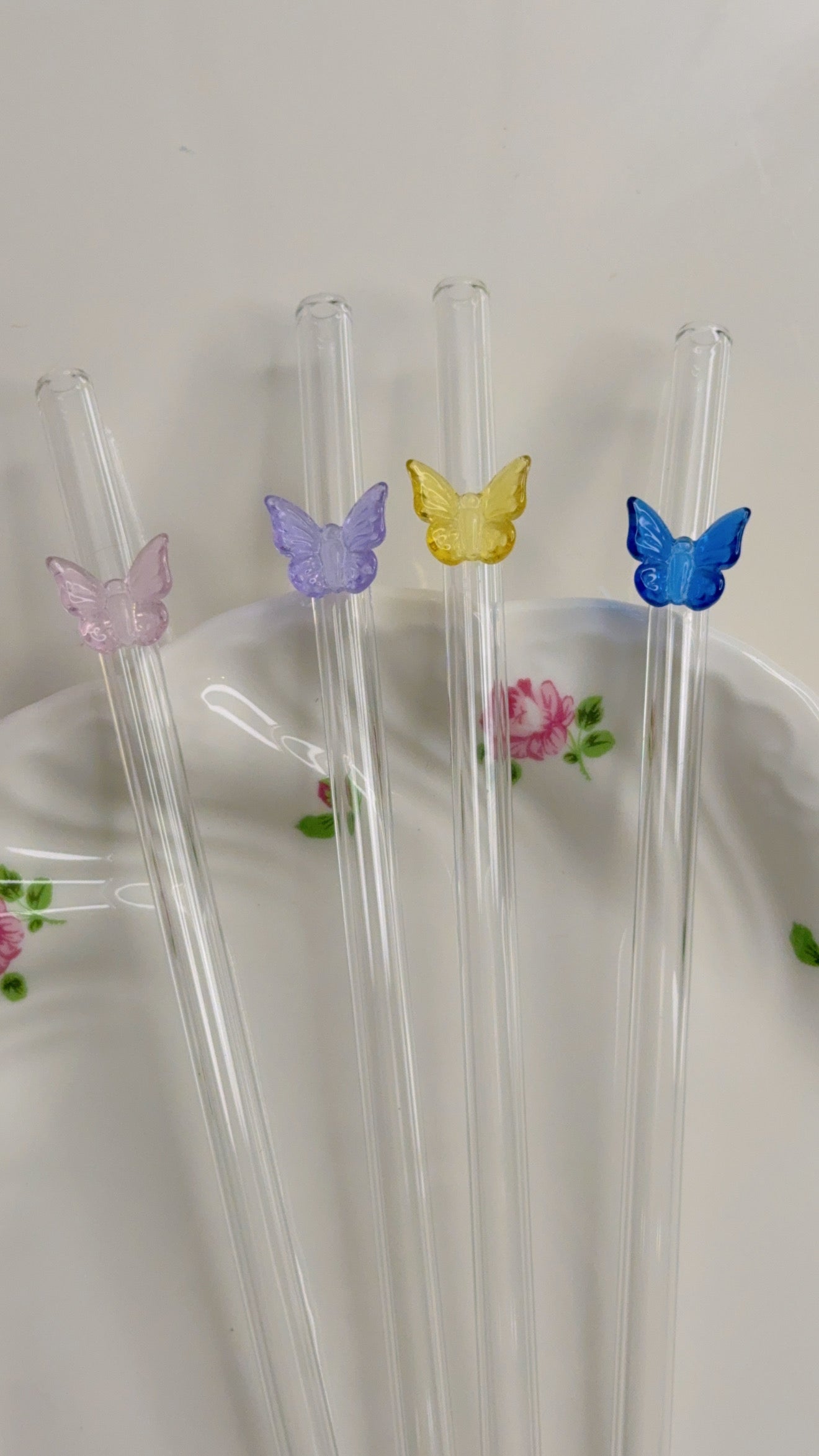 Set Of Four Butterfly Straws with Brush