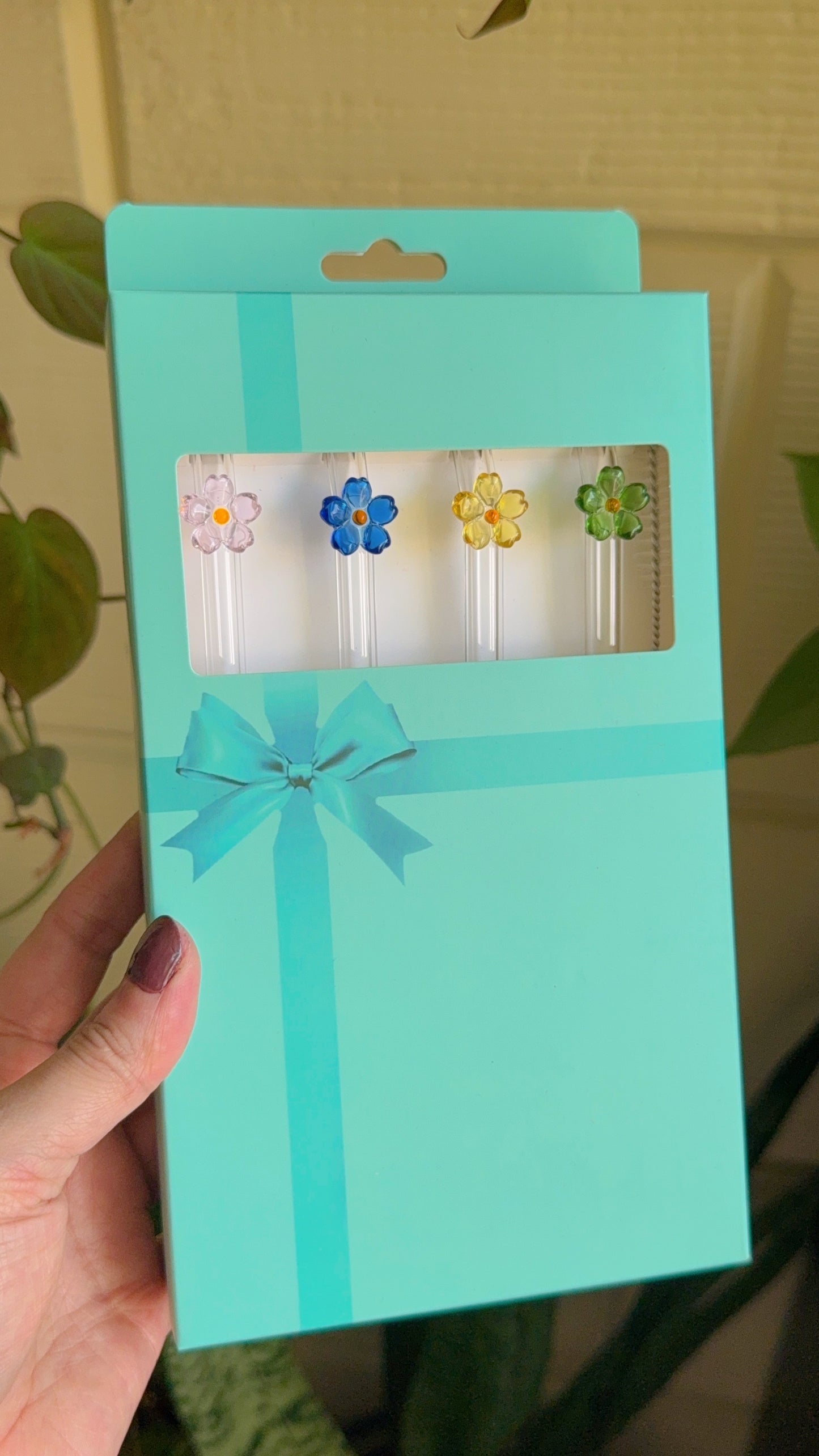 Set Of Four Flower Straws with Brush