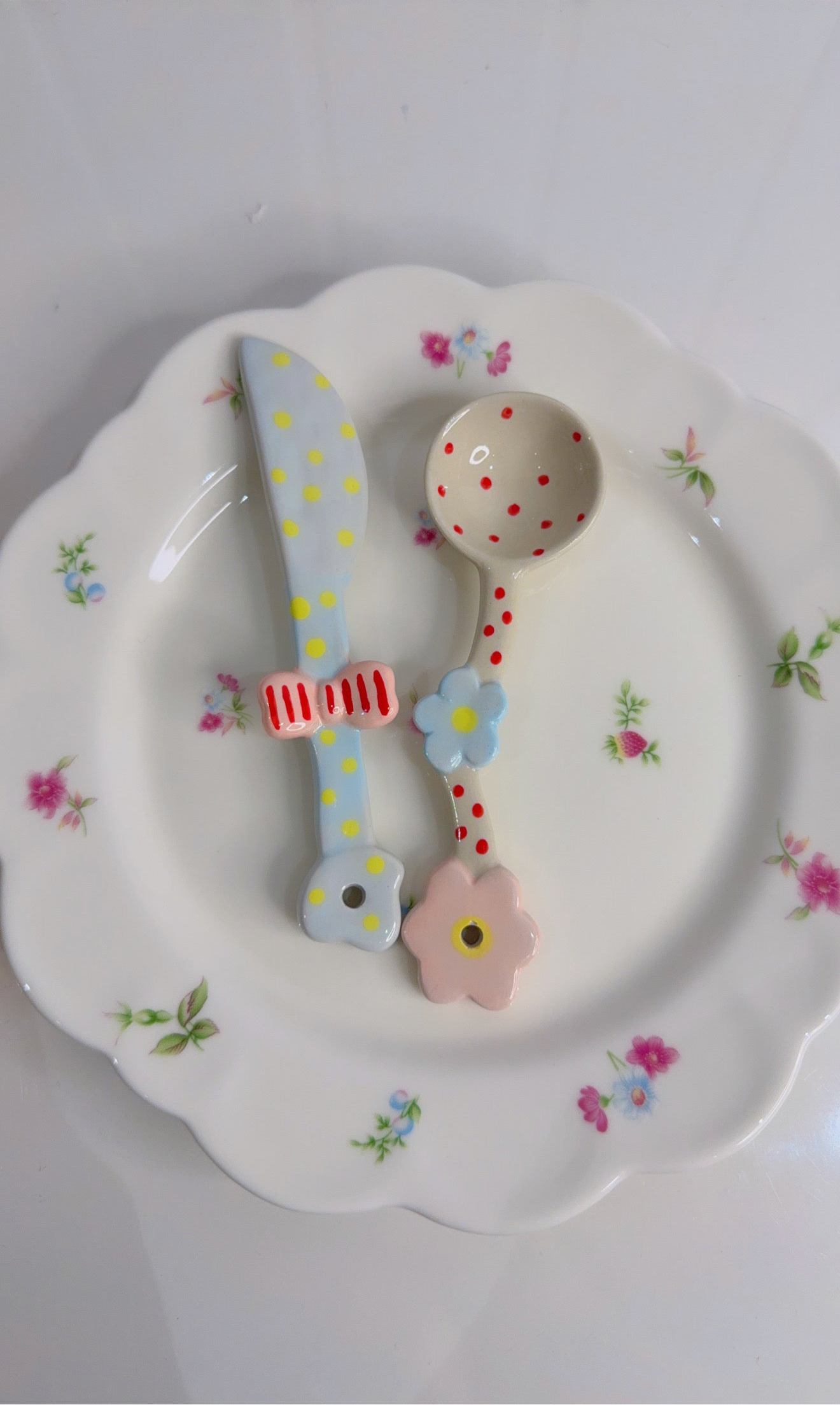 Ceramic Spoon and Butter Knife Set of Two