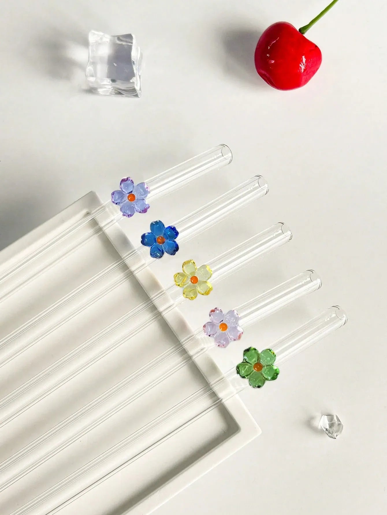 Set Of Four Flower Straws with Brush