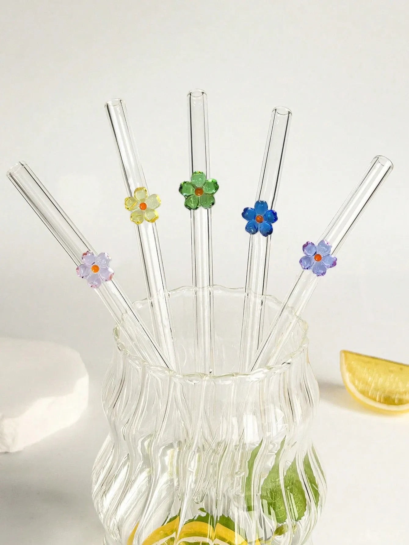 Set Of Four Flower Straws with Brush