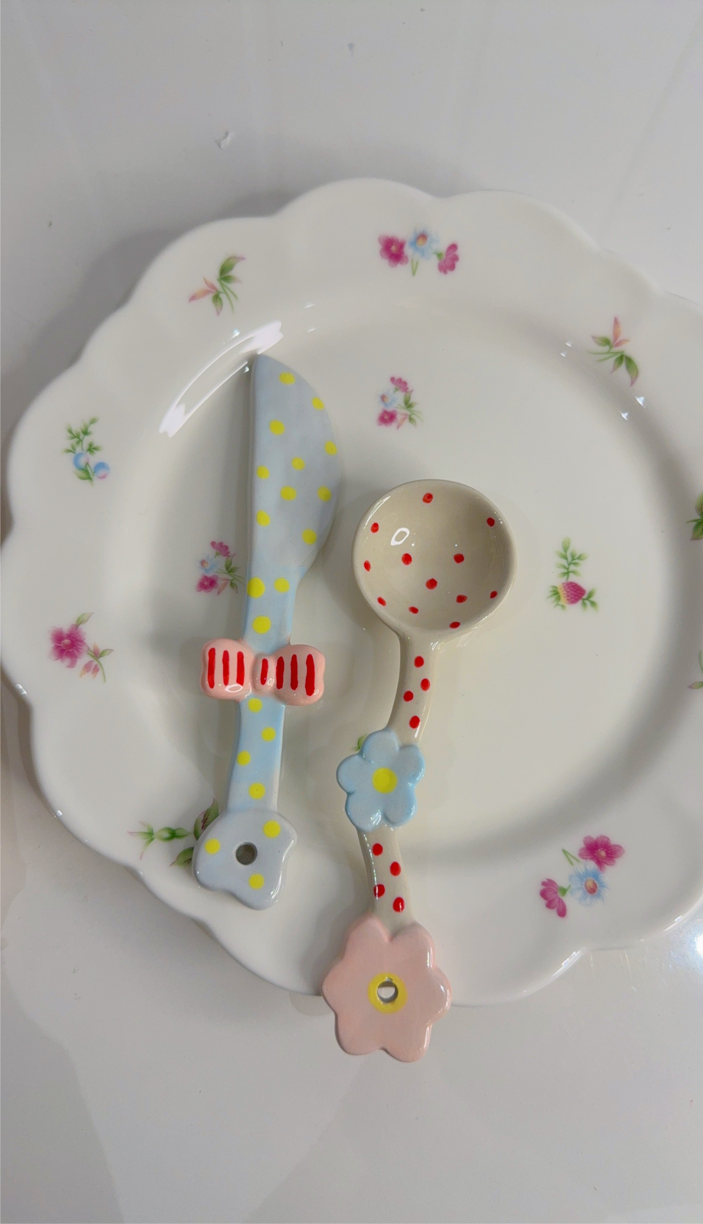Ceramic Spoon and Butter Knife Set of Two