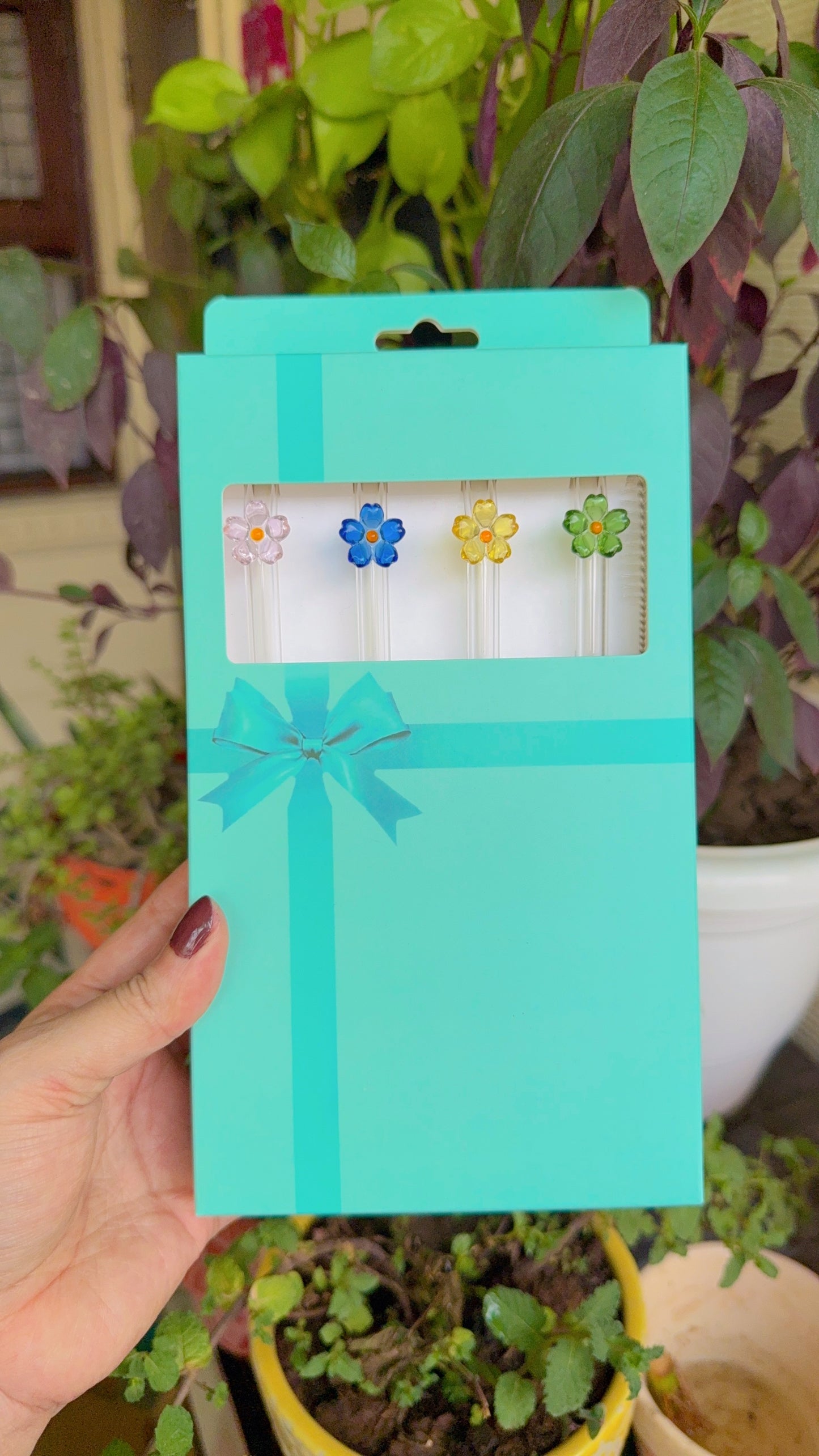 Set Of Four Flower Straws with Brush