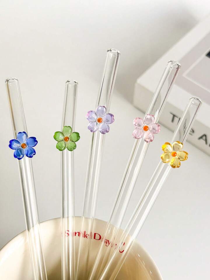 Set Of Four Flower Straws with Brush
