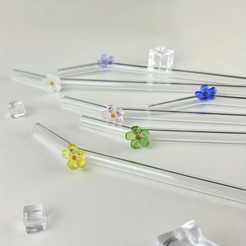 Set Of Four Flower Straws with Brush