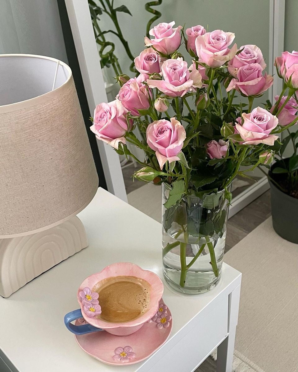 Pink Floral Cup and Plate Set