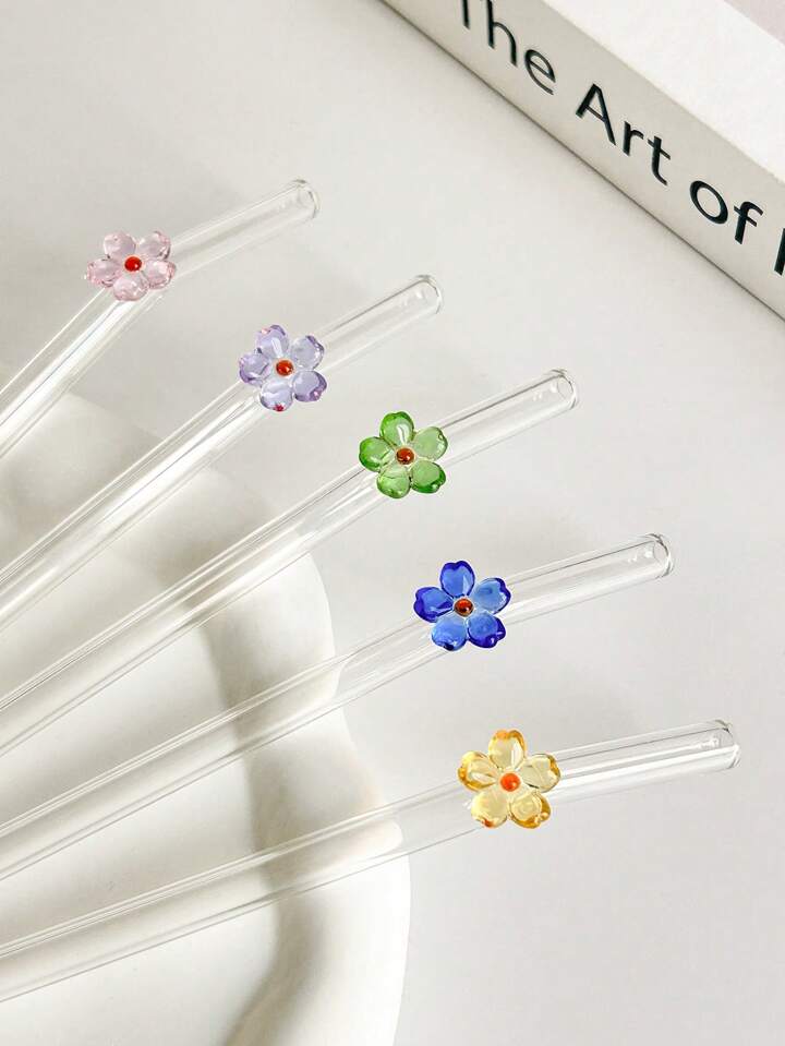 Set Of Four Flower Straws with Brush