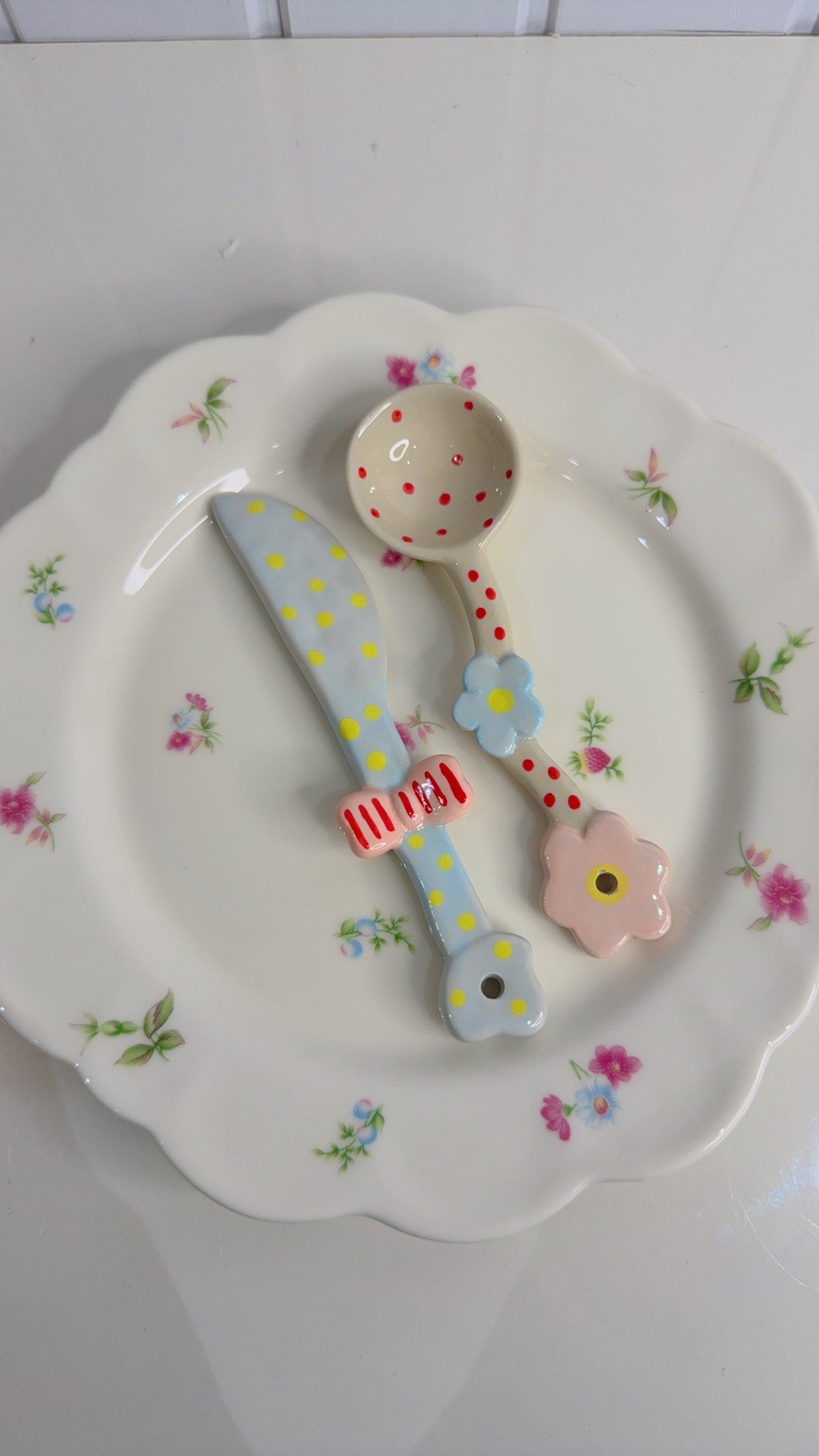 Ceramic Spoon and Butter Knife Set of Two