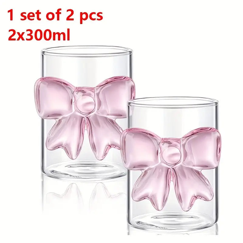Pink Bow Glass Set of Two