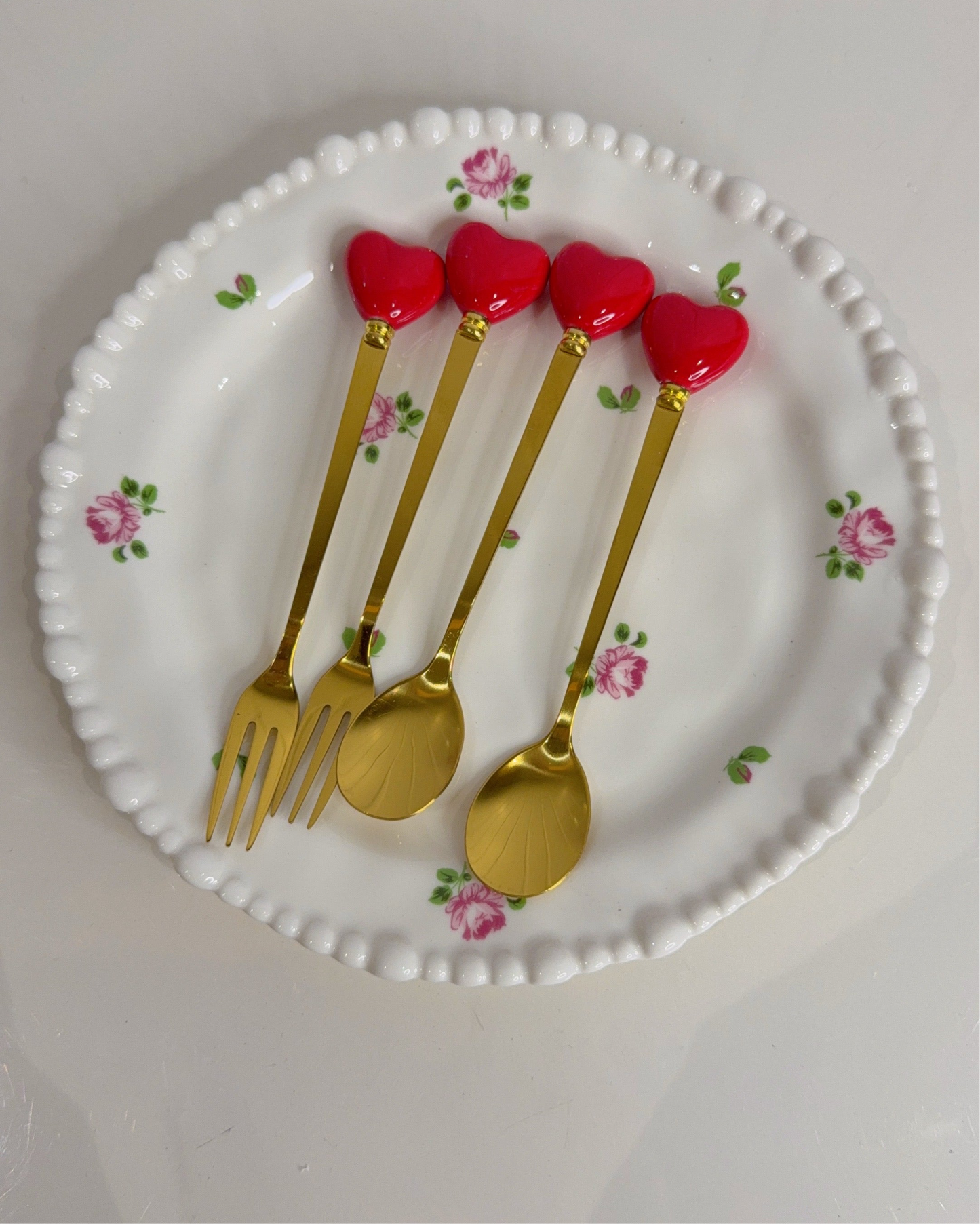 Set of Four Heart Fork and Spoon