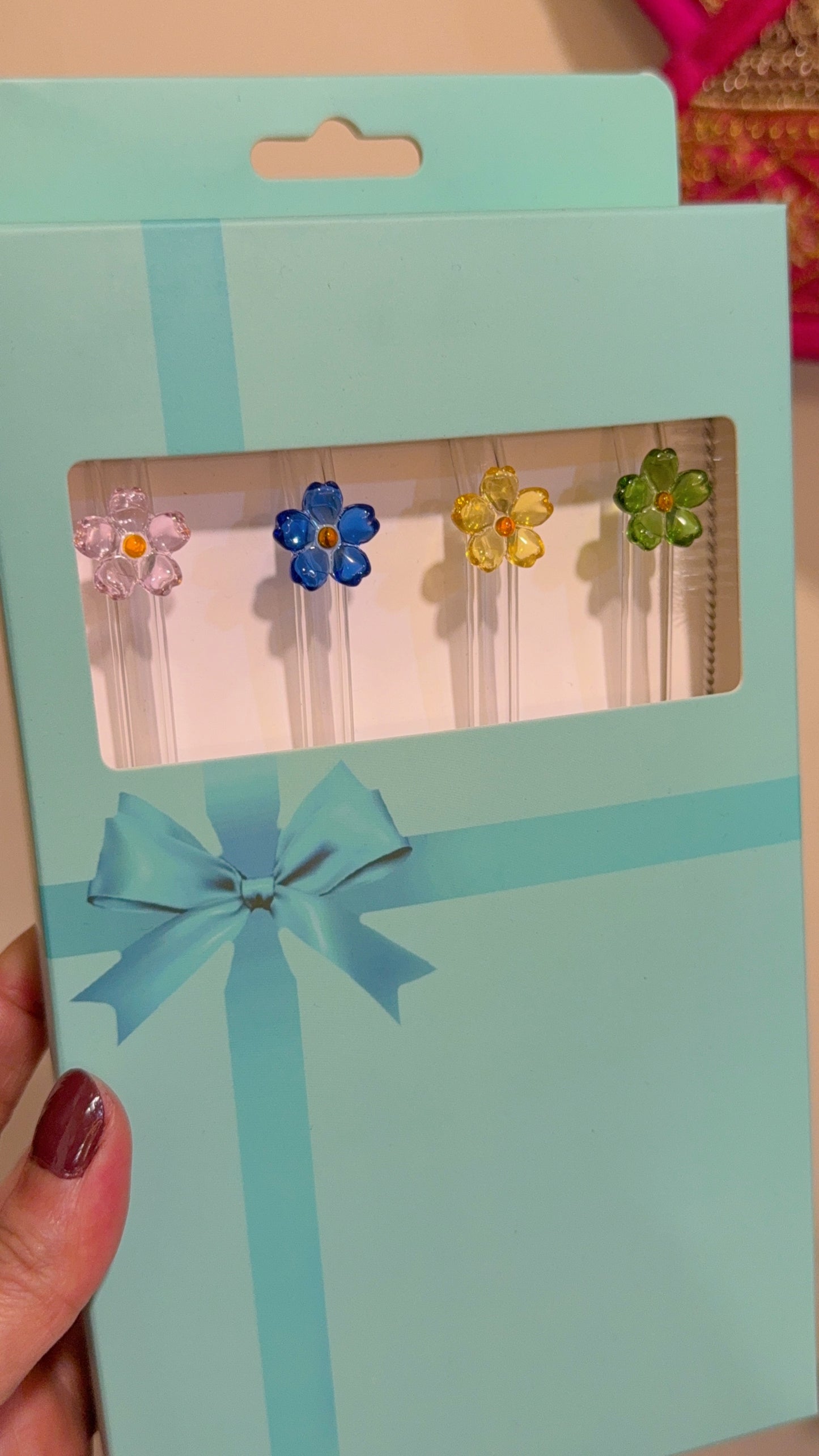 Set Of Four Flower Straws with Brush