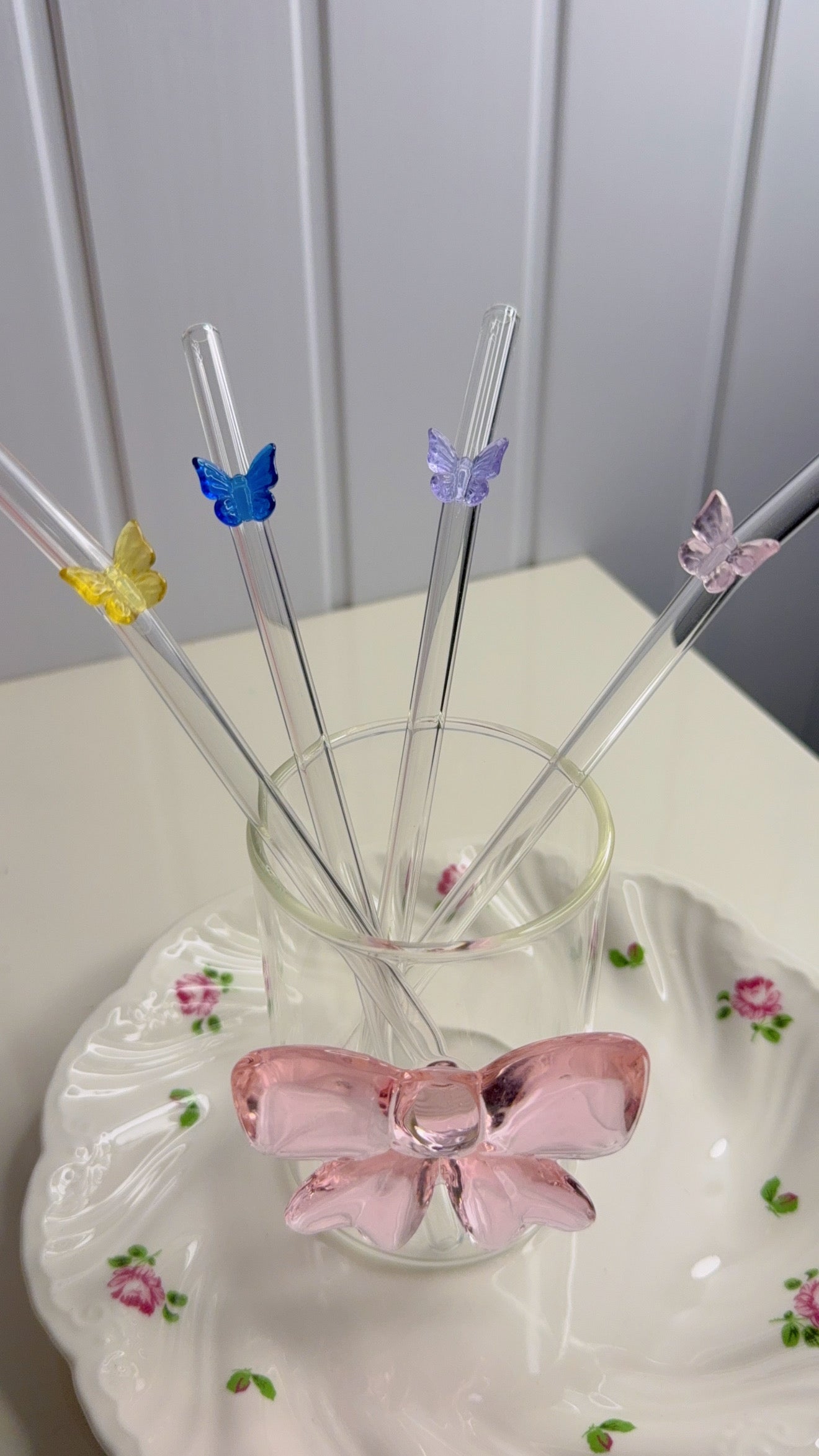 Set Of Four Butterfly Straws with Brush