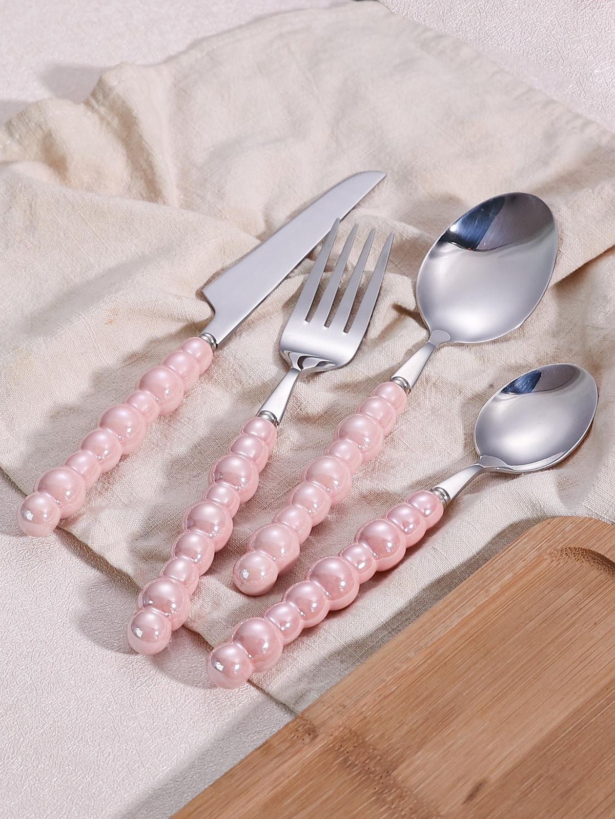 Pink Set Of Four Spoon Fork Butter Knife Set