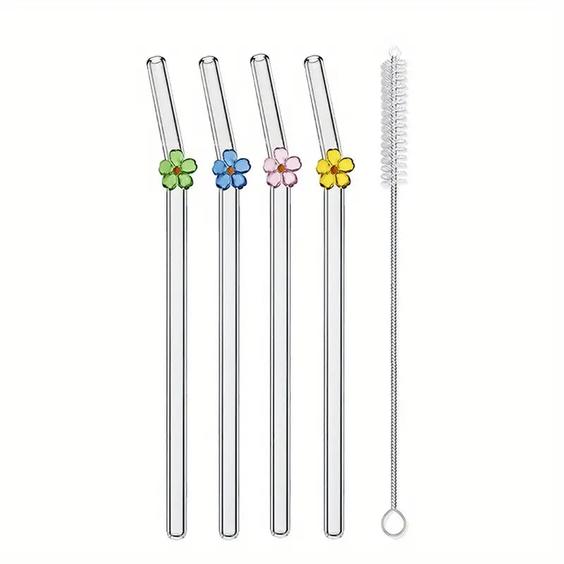 Set Of Four Flower Straws with Brush