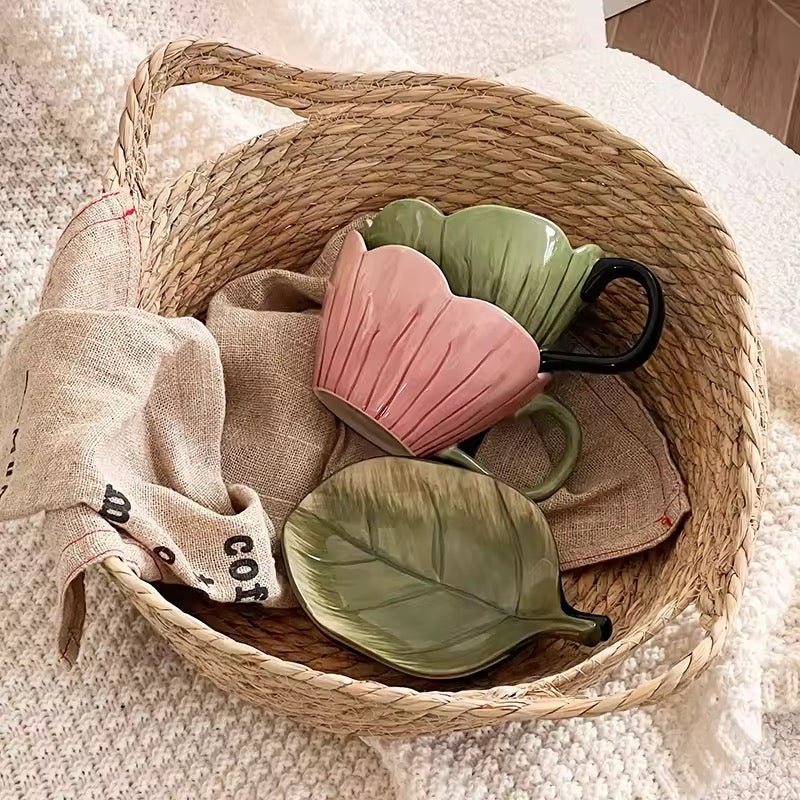 Tulip Flower and Leaf Saucer Set