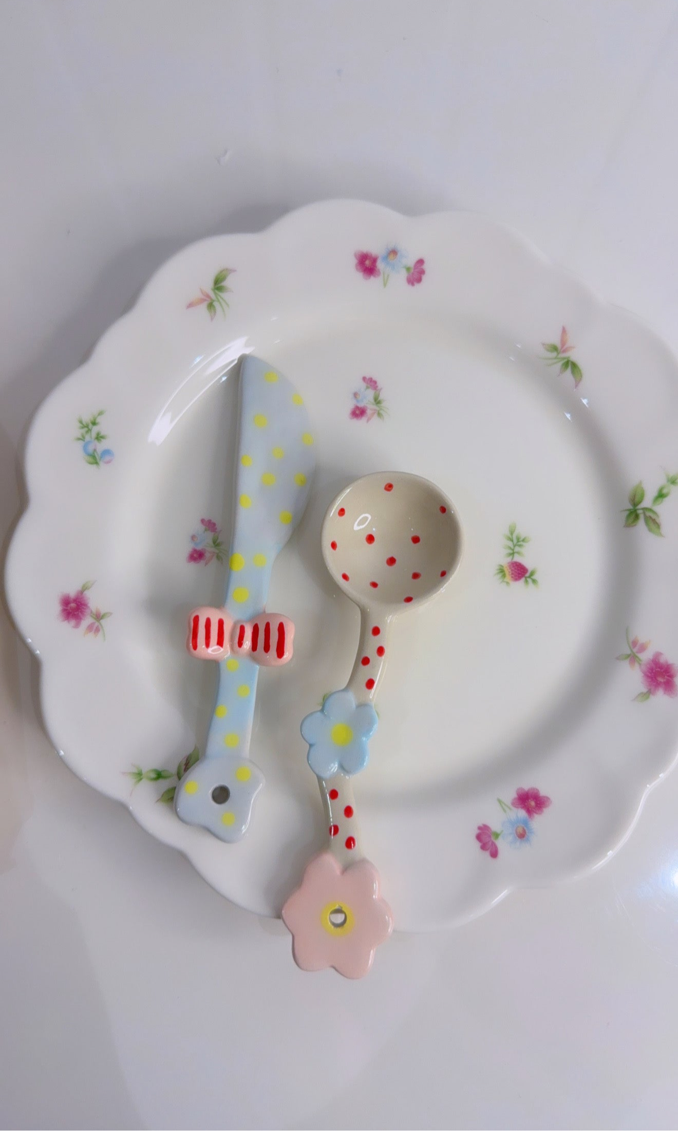 Ceramic Spoon and Butter Knife Set of Two