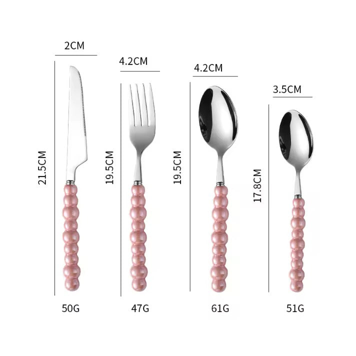 Pink Set Of Four Spoon Fork Butter Knife Set