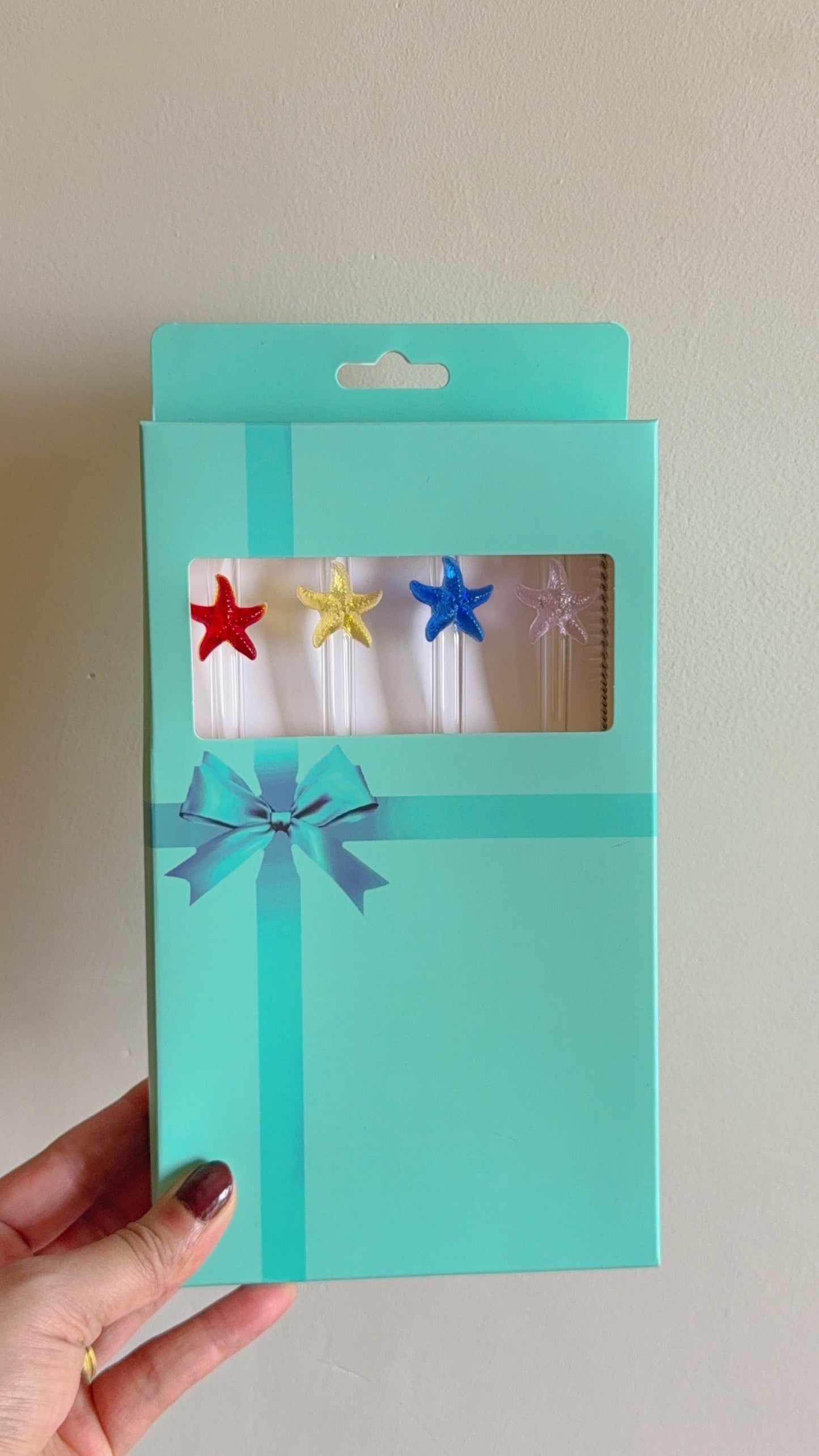 Set of Four Star Fish Straws and Brush
