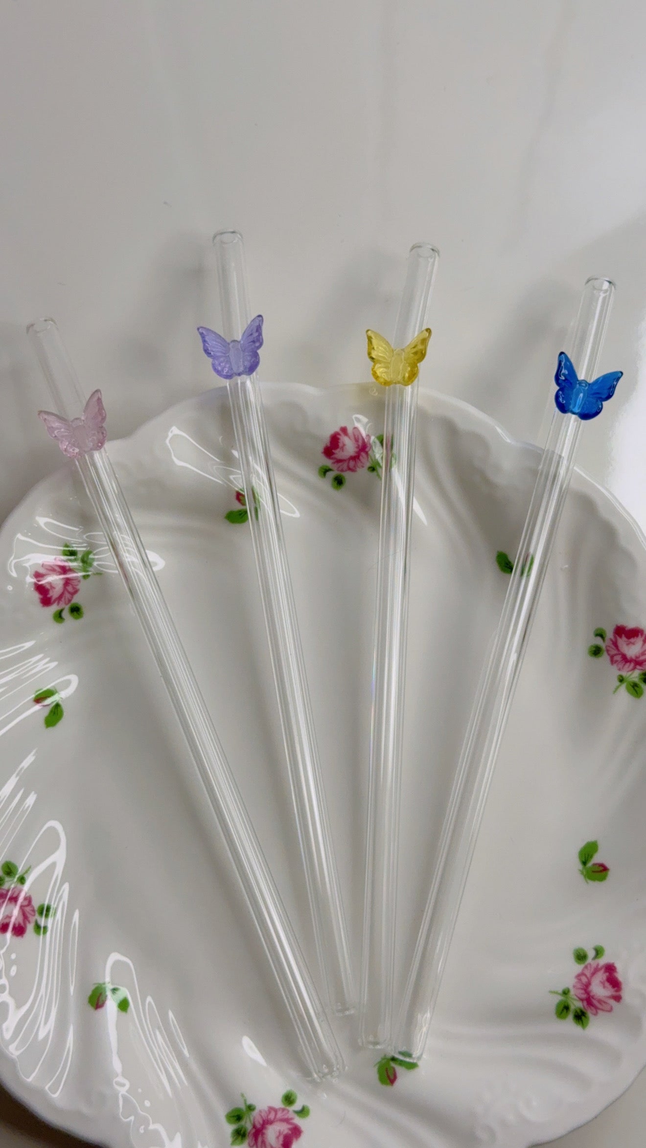 Set Of Four Butterfly Straws with Brush