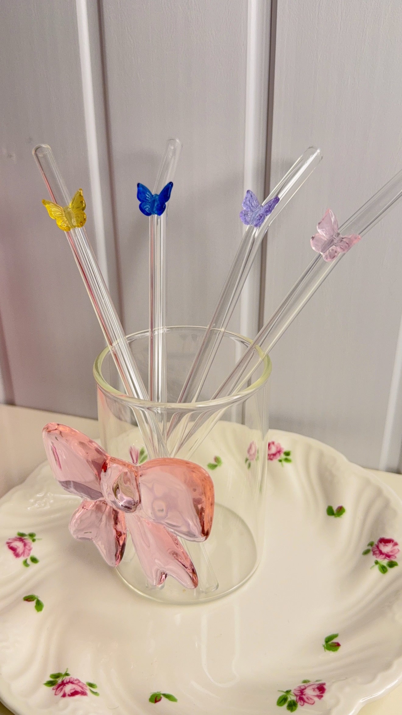 Set Of Four Butterfly Straws with Brush