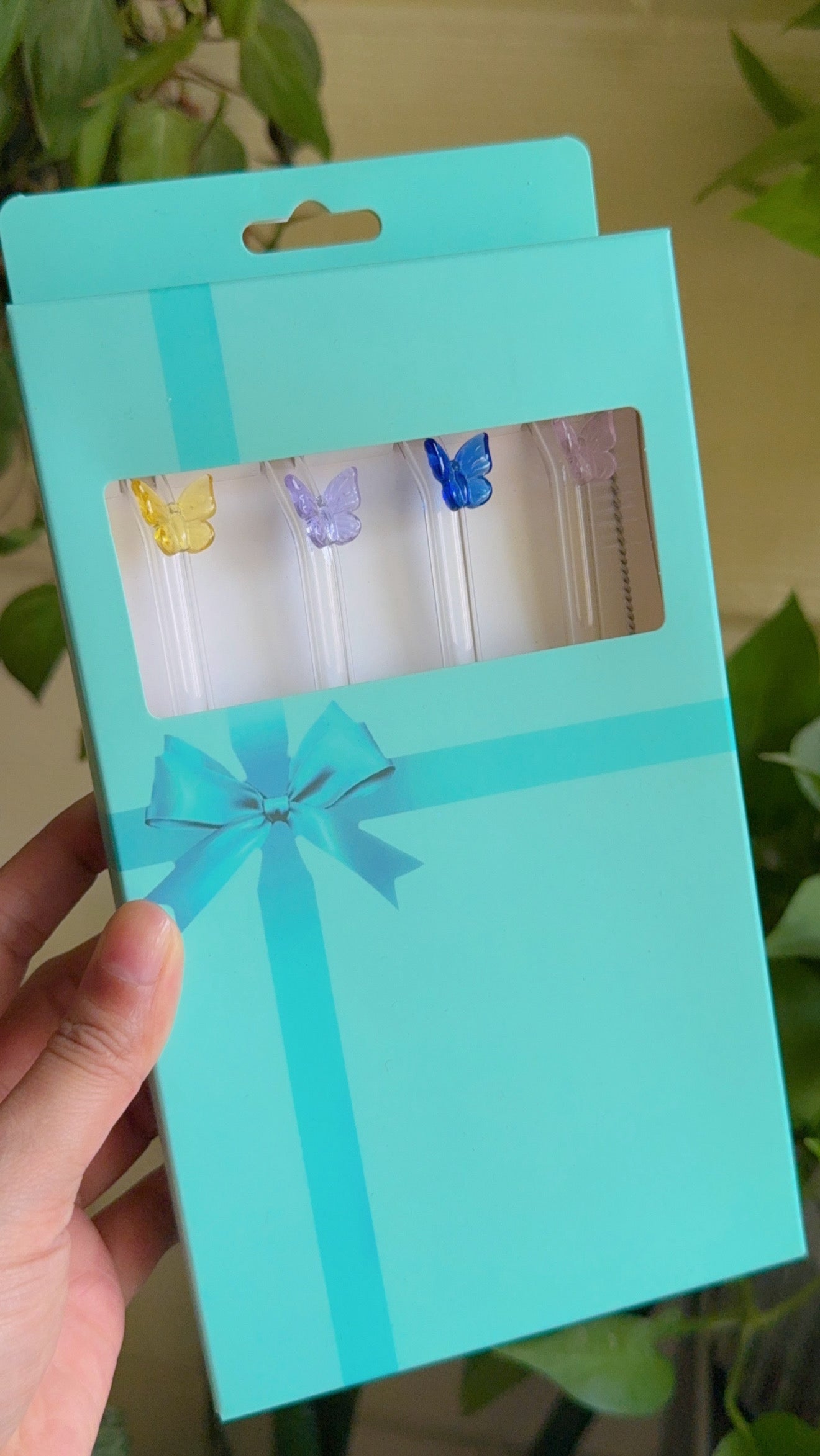 Set Of Four Butterfly Straws with Brush