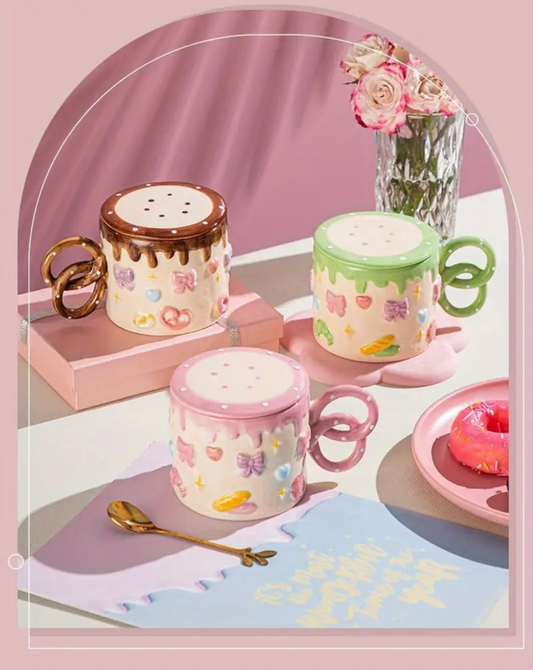 Pink bow and Pretzel Mug with Lid