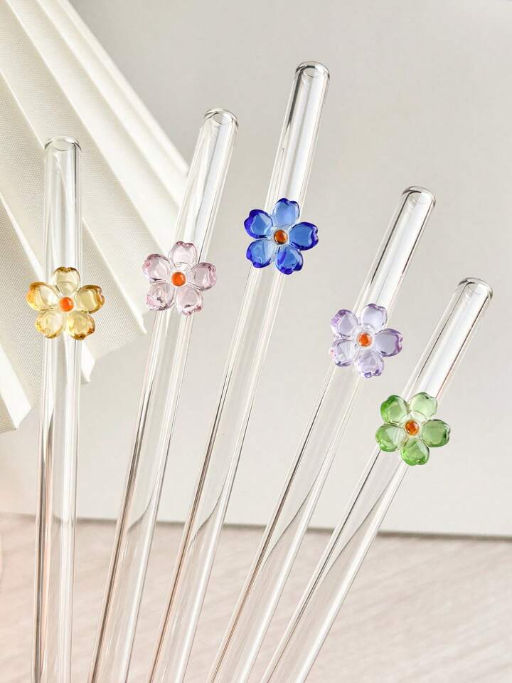 Set Of Four Flower Straws with Brush