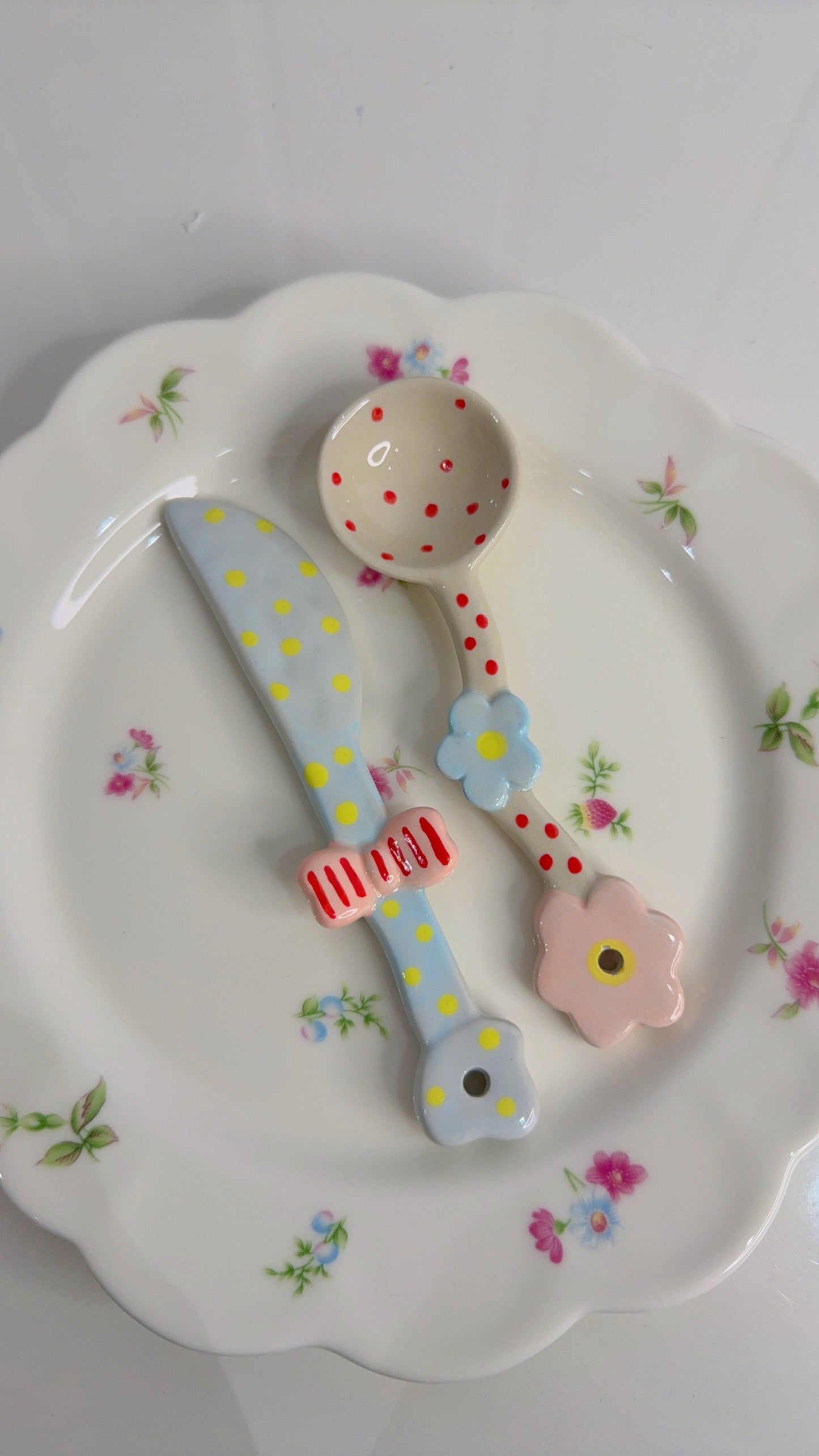 Ceramic Spoon and Butter Knife Set of Two