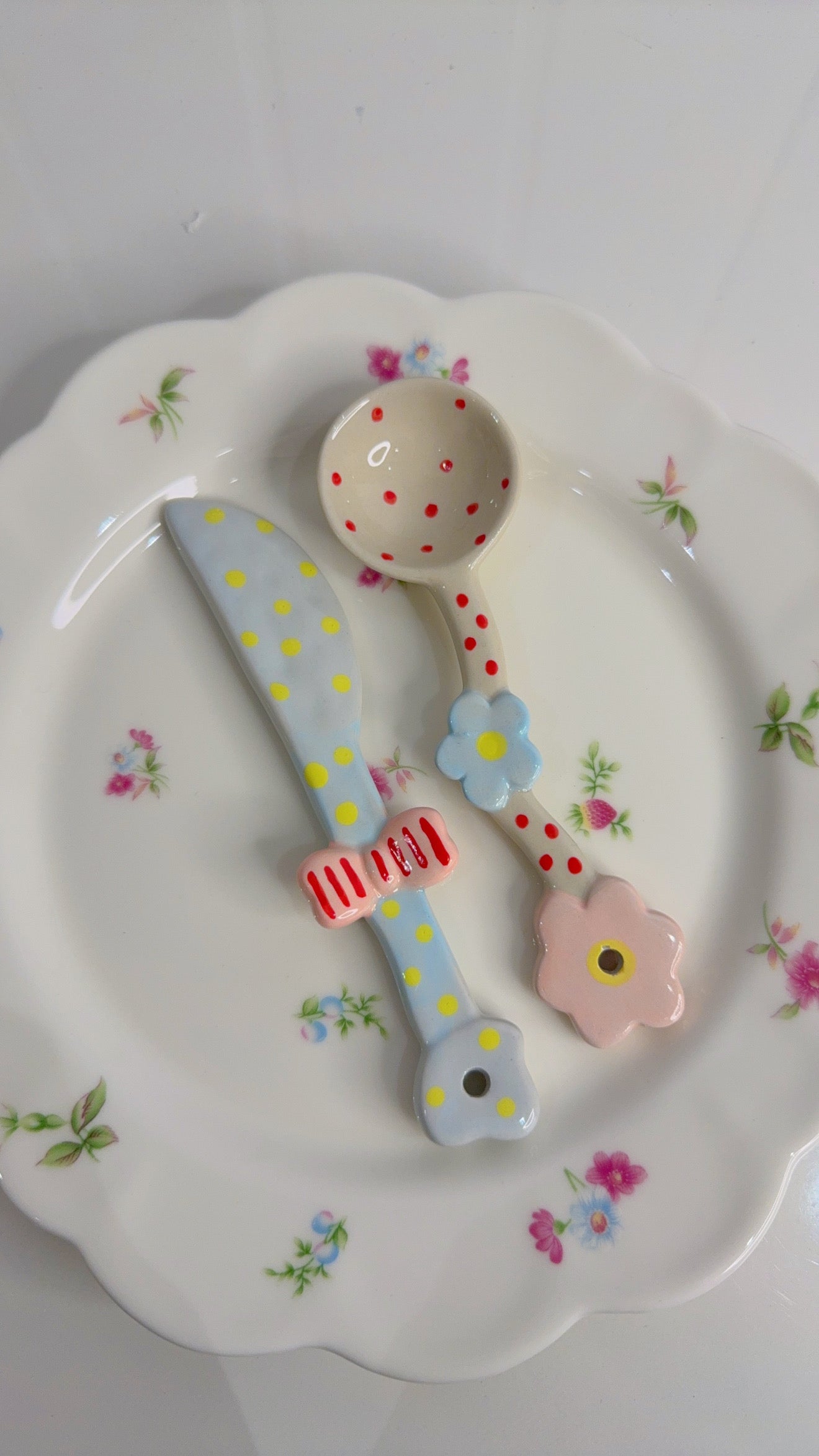 Ceramic Spoon and Butter Knife Set of Two