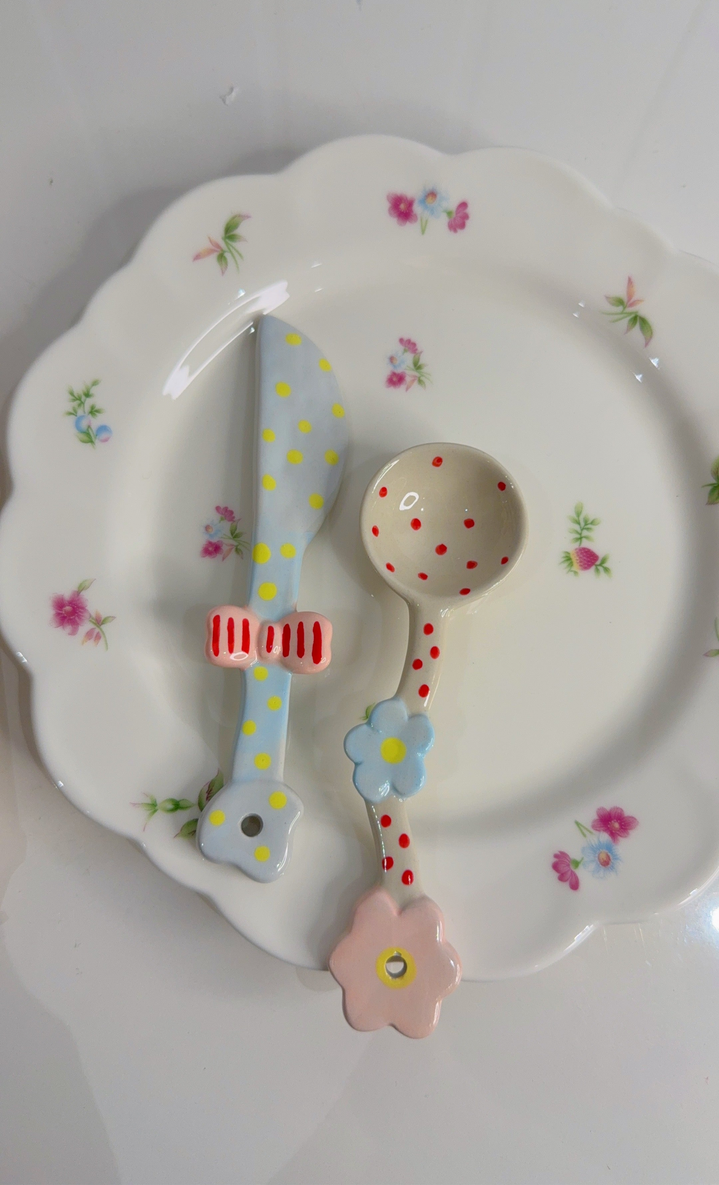 Ceramic Spoon and Butter Knife Set of Two