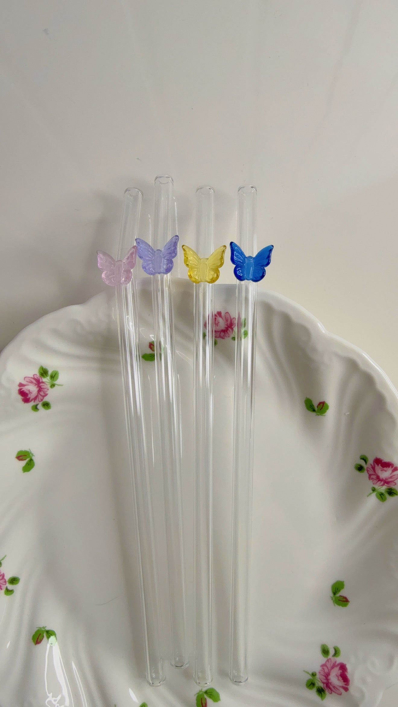 Set Of Four Butterfly Straws with Brush
