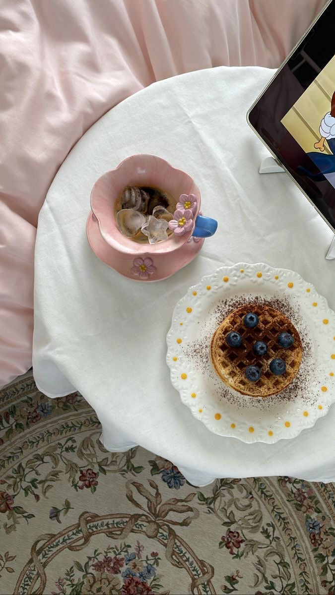 Pink Floral Cup and Plate Set
