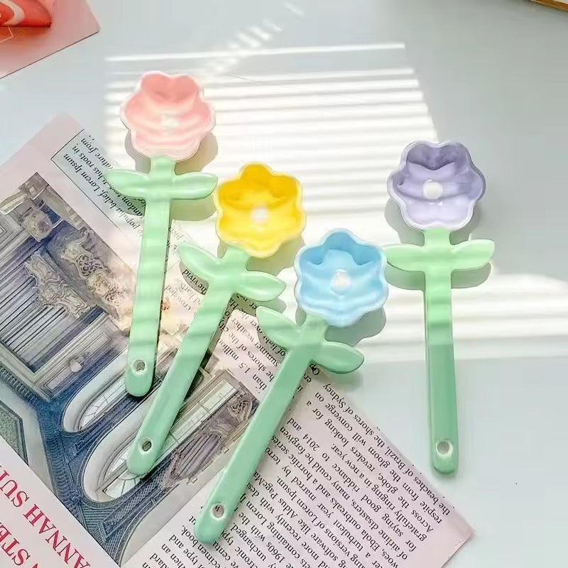 Set of Four Ceramic Flower Spoons