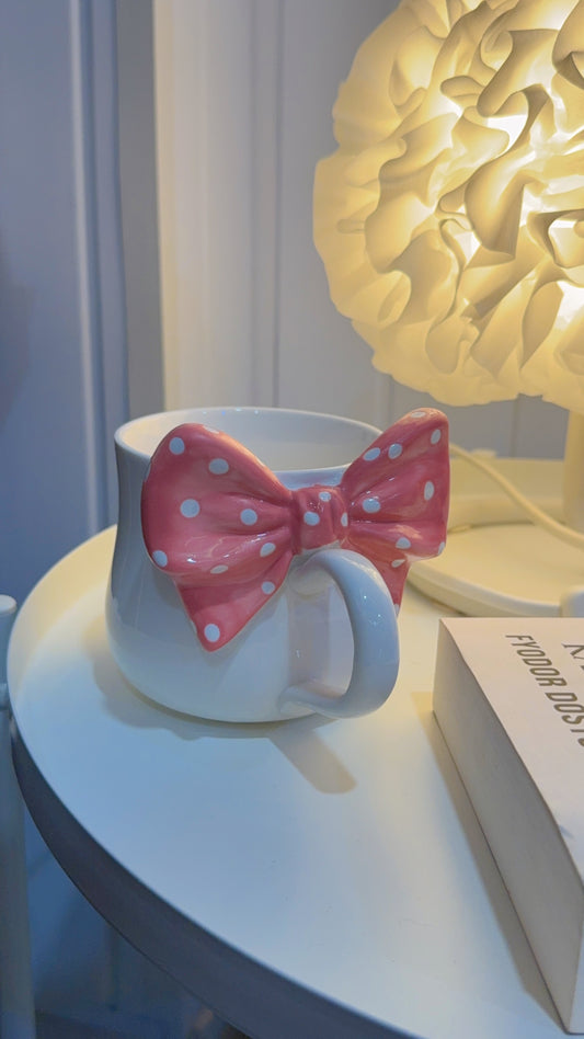 Polka Dot 3D Bow Design Aesthetic Coffee Mug