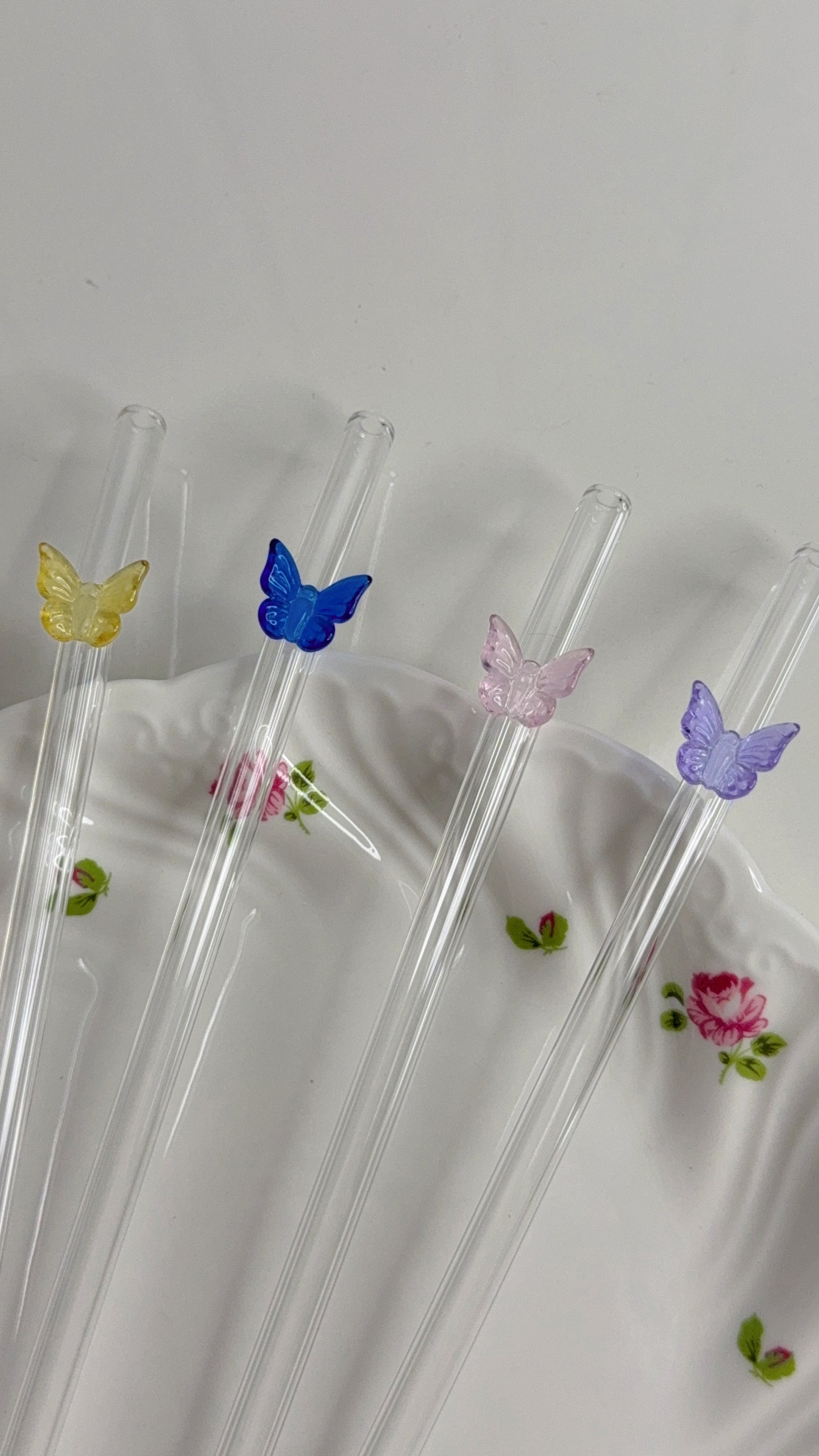 Set Of Four Butterfly Straws with Brush