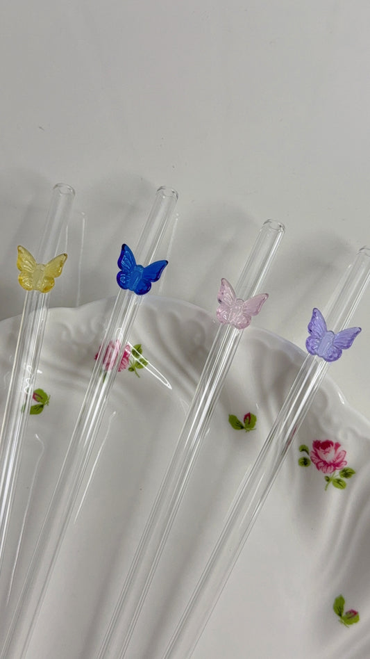 Set Of Four Butterfly Straws with Brush