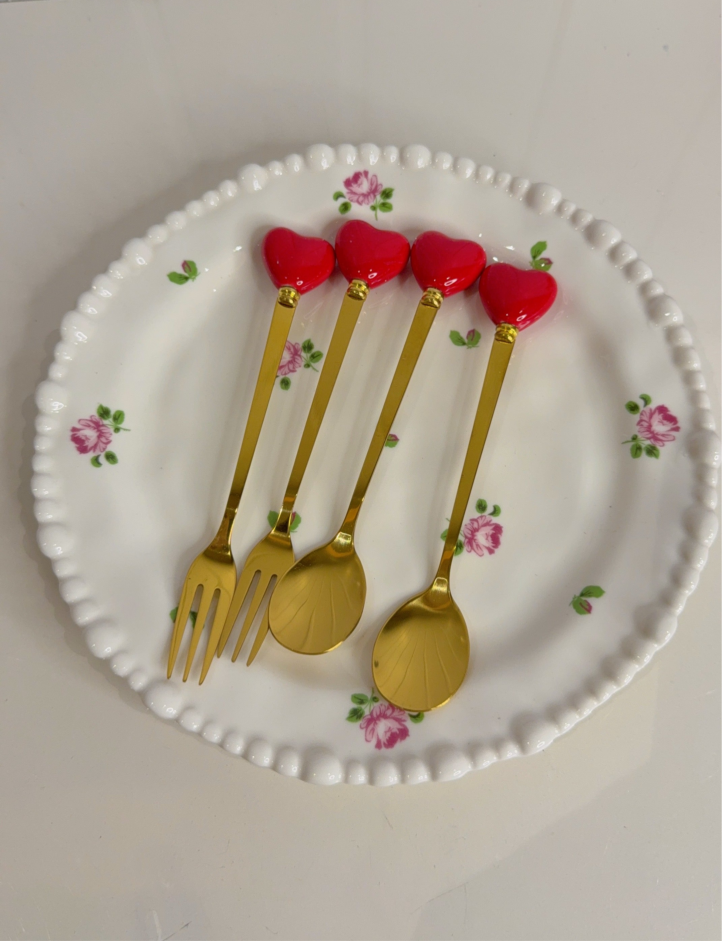 Set of Four Heart Fork and Spoon