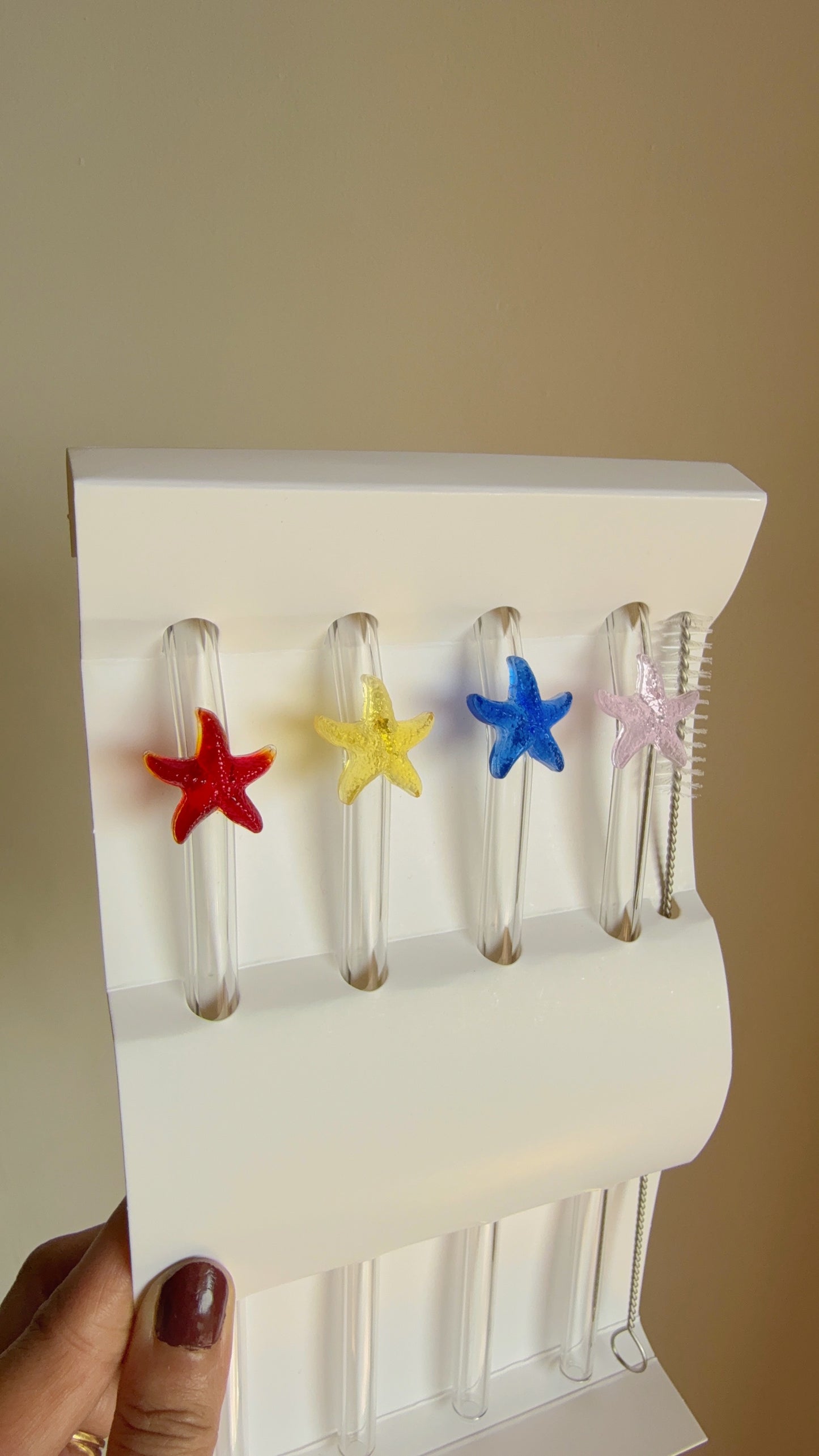 Set of Four Star Fish Straws and Brush