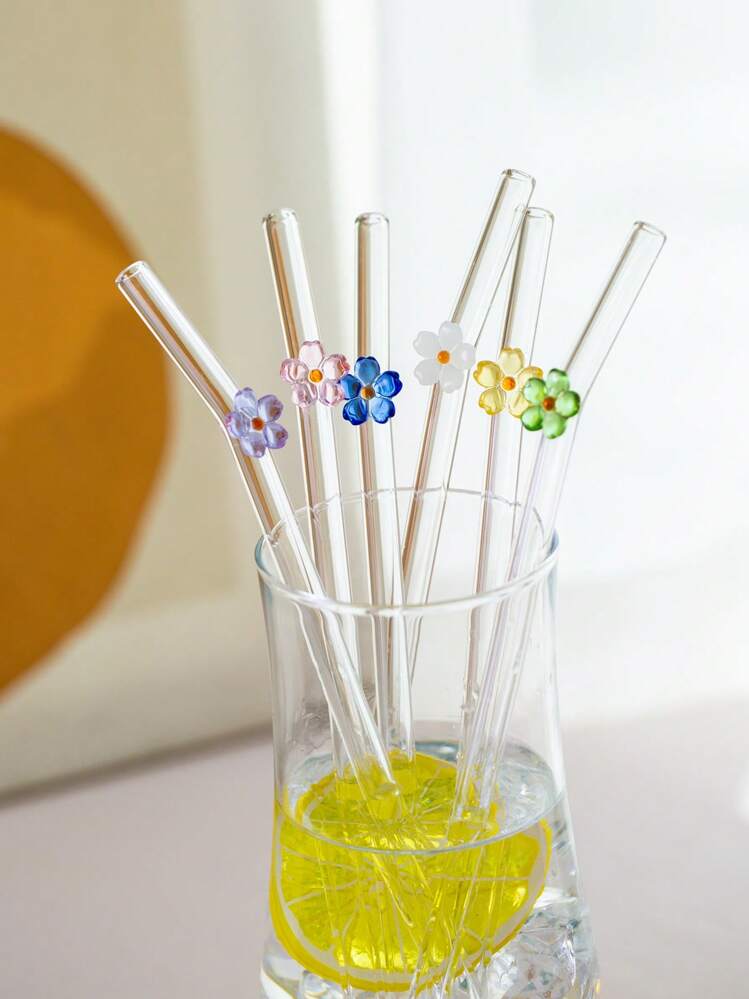 Set Of Four Flower Straws with Brush