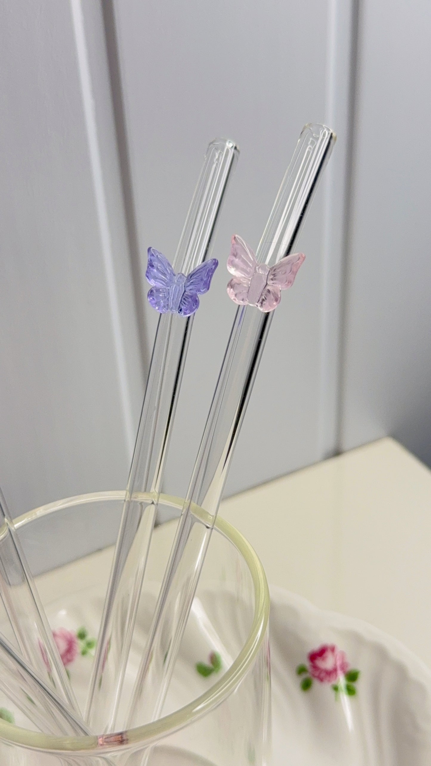 Set Of Four Butterfly Straws with Brush