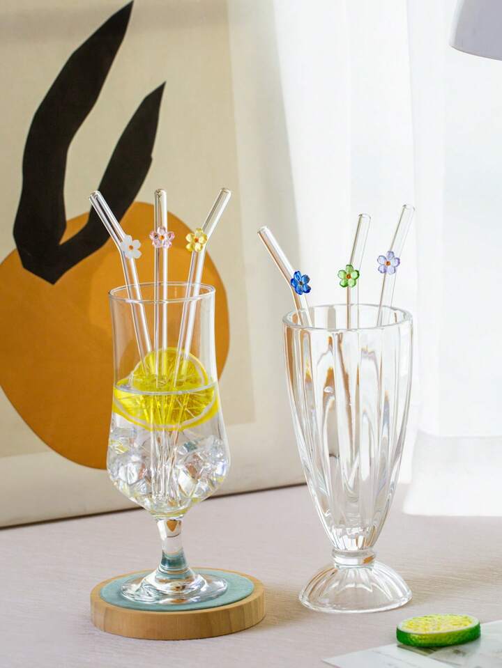 Set Of Four Flower Straws with Brush