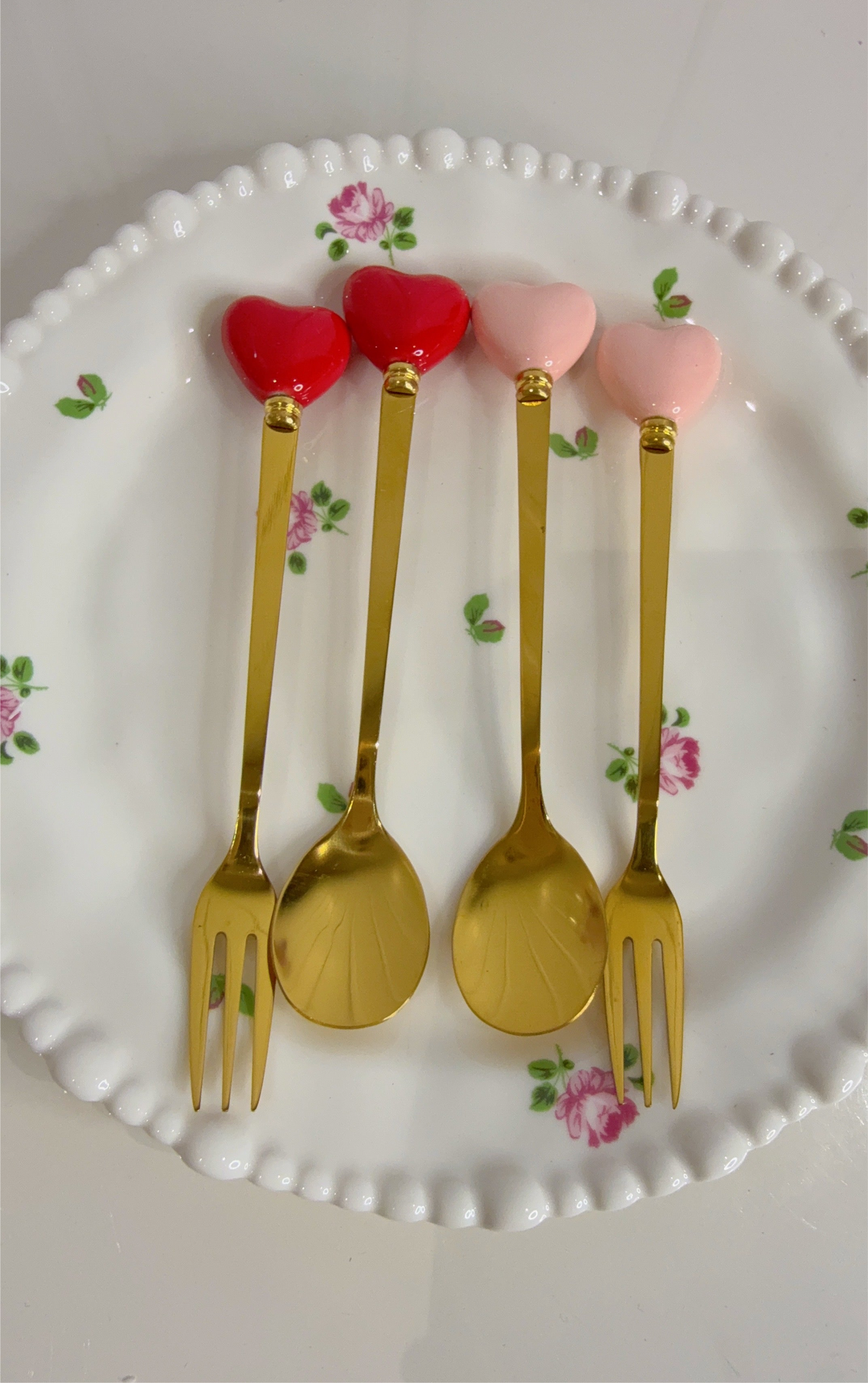 Set of Four Heart Fork and Spoon