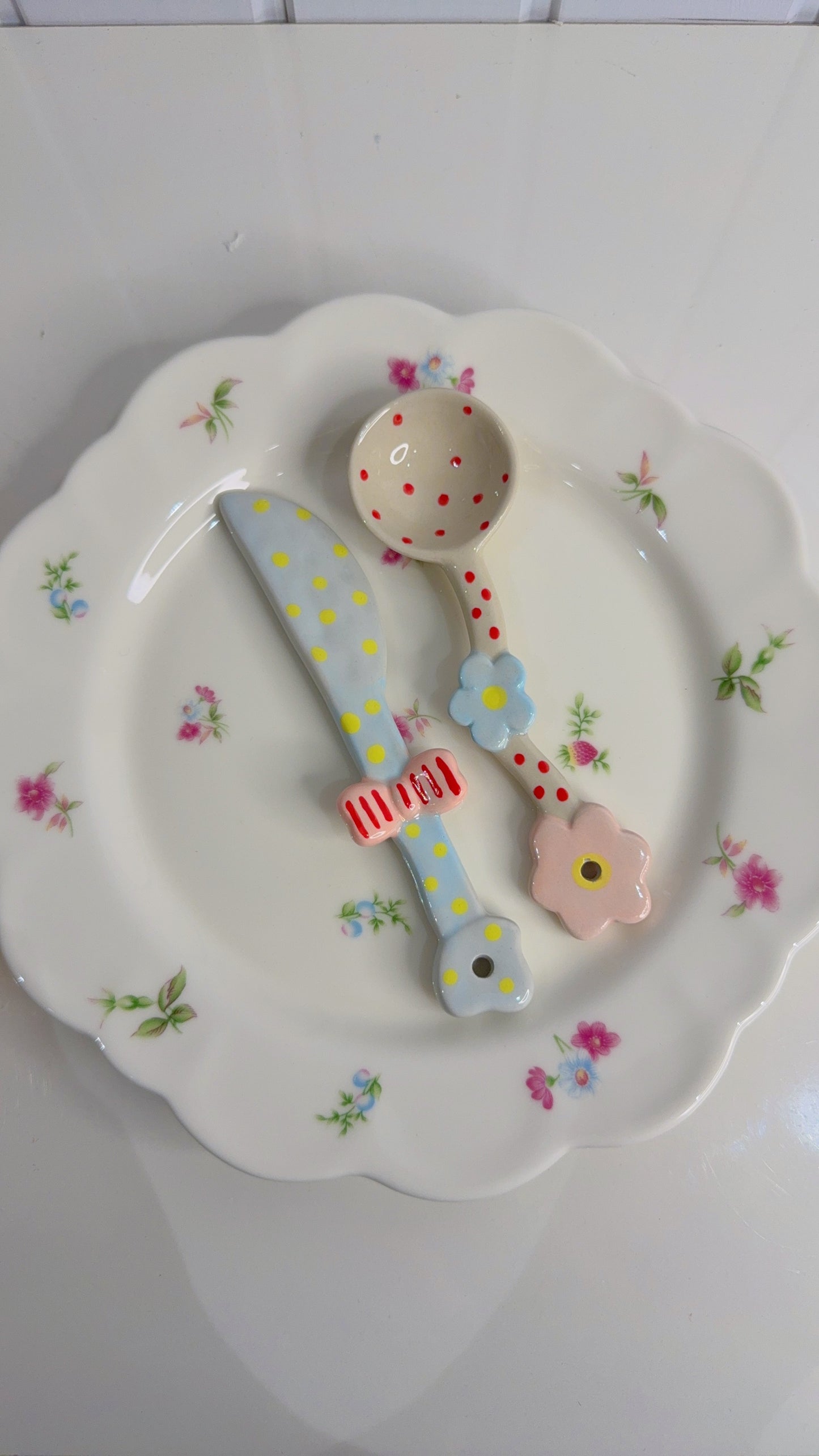 Ceramic Spoon and Butter Knife Set of Two