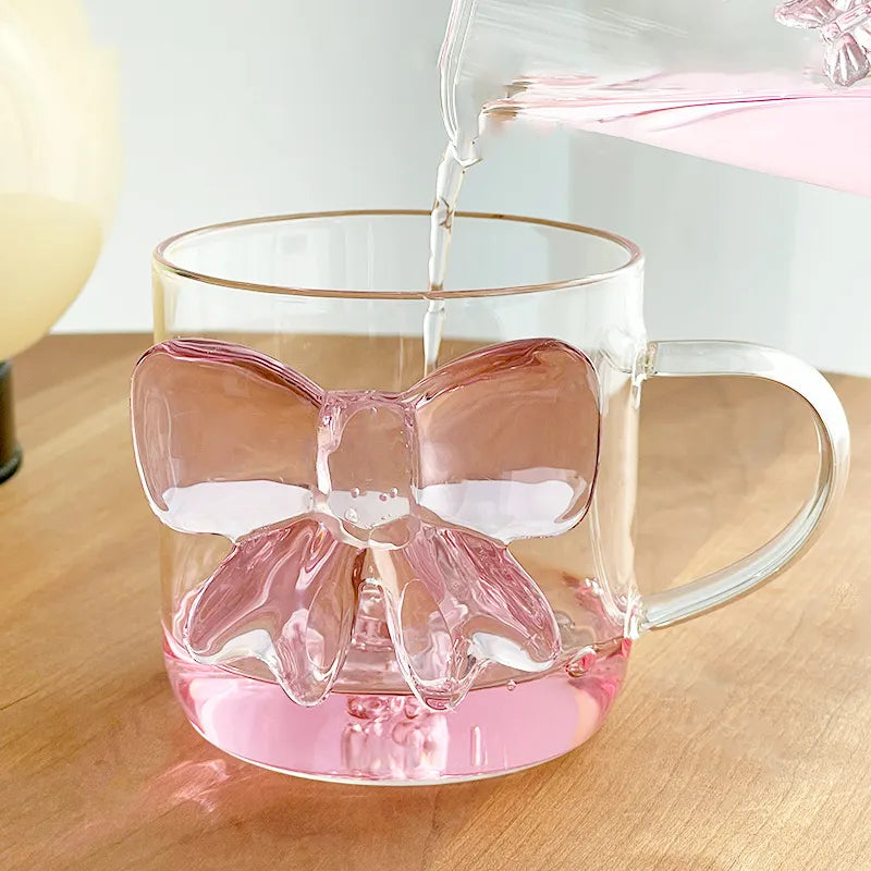 Pink bow glass mug