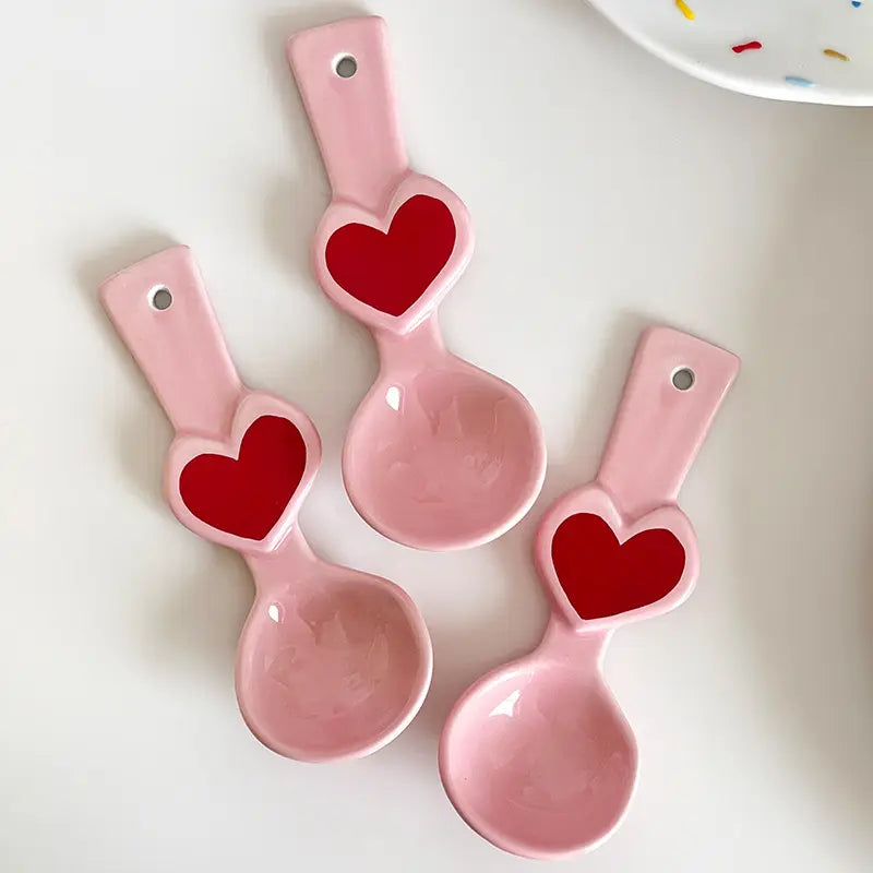 Cute Ceramic Soup Heart Small Spoons Set of 2