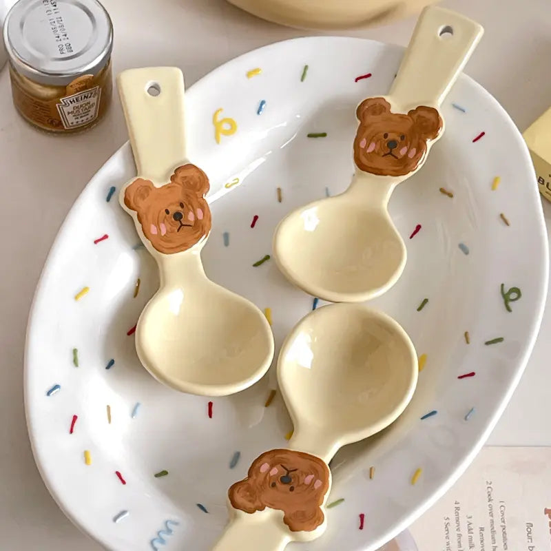 Cute Ceramic Soup Heart Small Spoons Set of 2