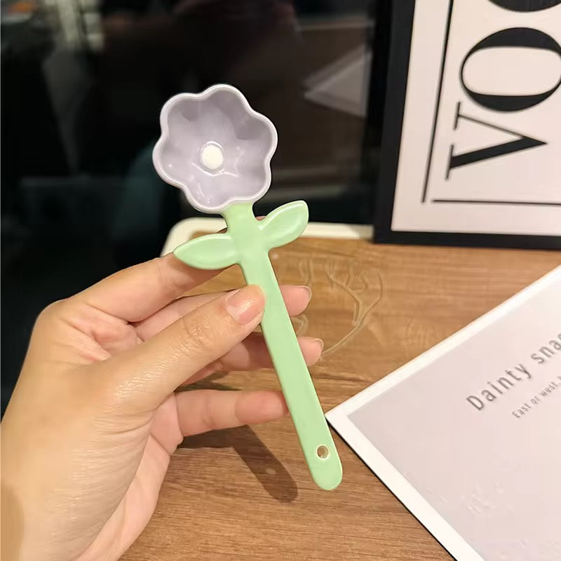 Set of Four Ceramic Flower Spoons